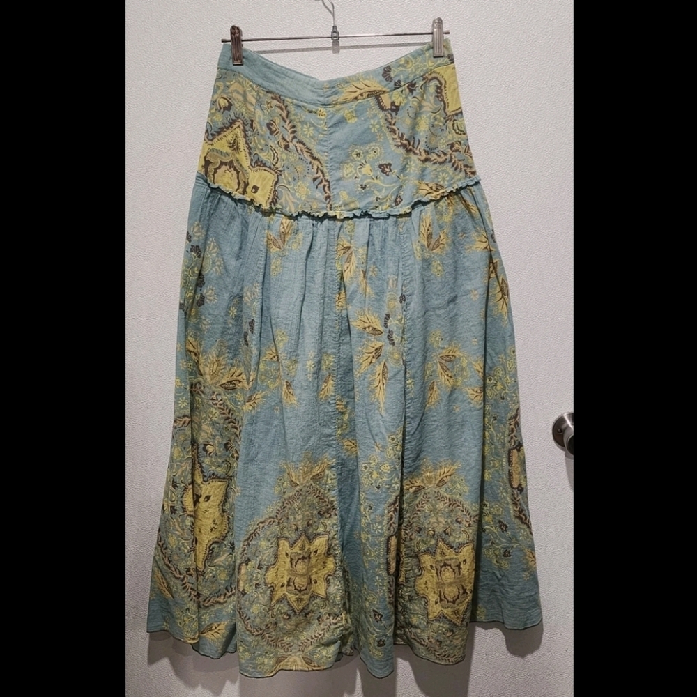 Free People Maxi Skirt Sz 8 Y2K Boho Fairy Grunge Crinkle Blue Back Zip flaws